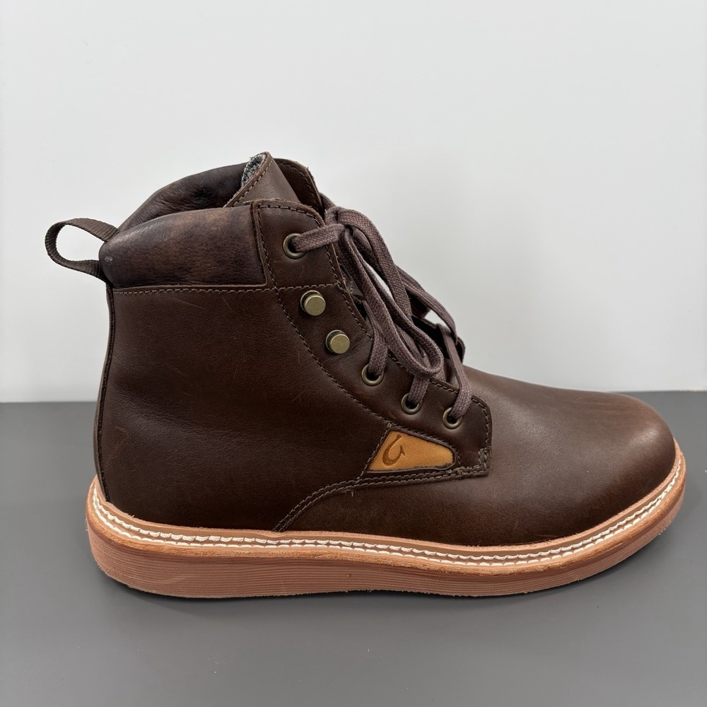OluKai Kilakila Waterproof Lace-Up Brown Leather Waterproof Boot Men's Size US 9 - Picture 6 of 10